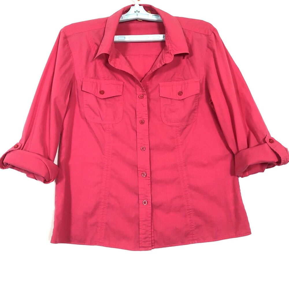 Ellen Tracy Button Up Collared Long Sleeve Shirt Berry Red Size 8 Western - Picture 1 of 9